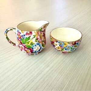 Chintz James Kent “Apple Blossom” Creamer and Sugar Bowl Set England